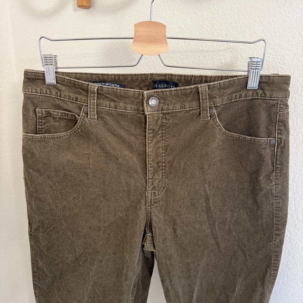 TALBOTS STRETCH CORDUROY STRAIGHT LEG PANTS deep moss green size 12P - Picture 3 of 9